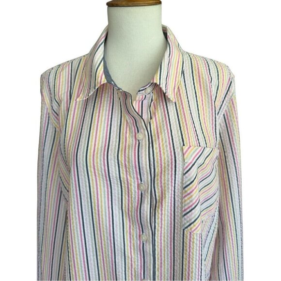 Tommy Hilfiger Striped Collared Long Sleeve Button Up Shirt Women's Sz XL - Picture 8 of 14